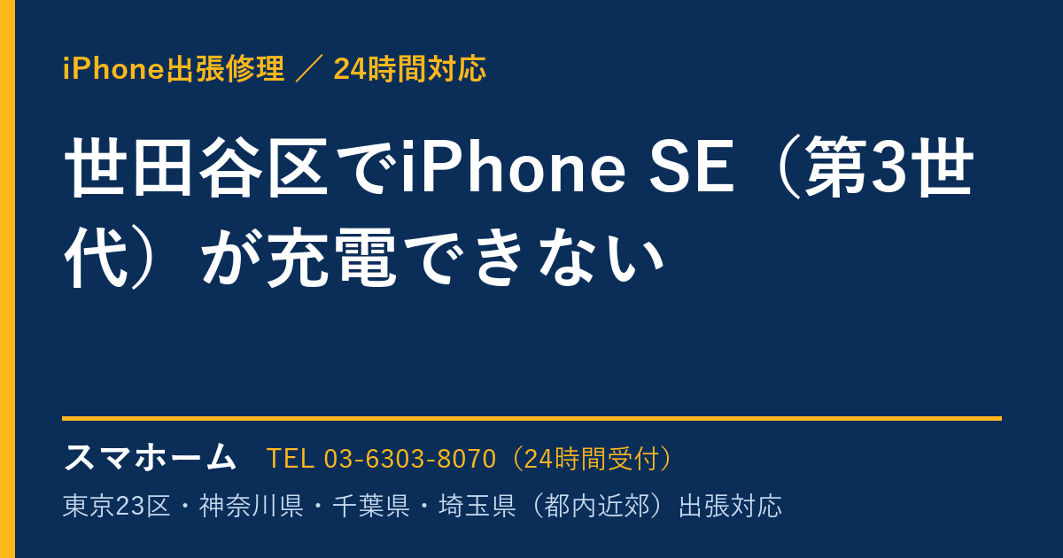 世田谷区でiPhone SE（第3世代）が充電できない｜iPhone出張修理スマホームの修理事例