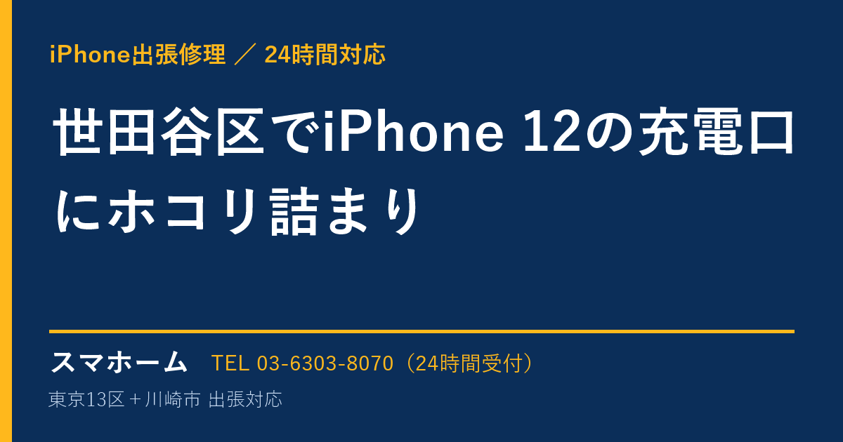 世田谷区でiPhone 12の充電口にホコリ詰まり｜iPhone出張修理スマホームの修理事例